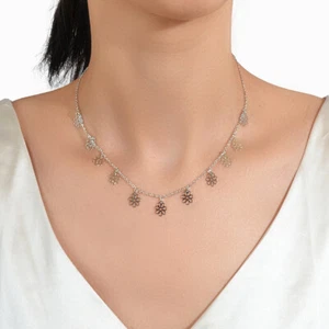 Floral Necklace Pretty Flower Pendants Collar Women Clavicle Chain Jewellery - Picture 1 of 14