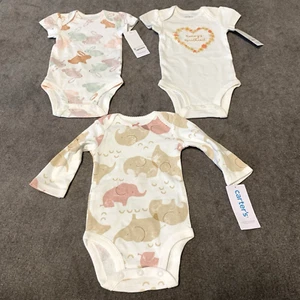 Carters 3 Months Baby Girls 3 Piece Bodysuit Heart Elephant Bunny - Picture 1 of 6