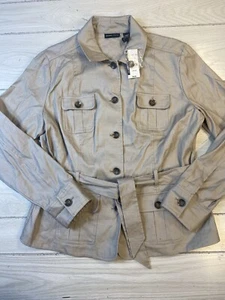 New York & Company Jacket Size L Womens Linen Cotton Beige Tie Close - Picture 1 of 9