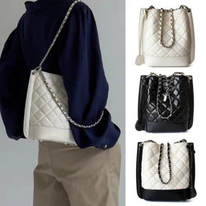 Kleine gesteppte Echtleder Eimer Schultertasche Tragetasche Handtasche Mode Ketten - Bild 1 von 25