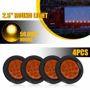 4x 2.5" Round 13 LED Amber Light Truck Trailer Side Marker Clearance Grommet P - Picture 1 of 10