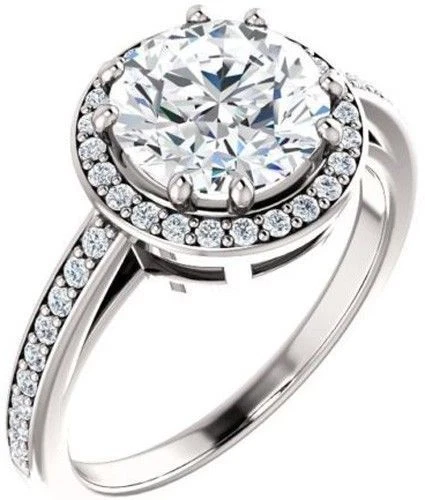 Anillo de compromiso redondo de diamantes de 1,01 quilates con halo de oro blanco de 14 k G SI1 1,28 tcw Foto 1 de 1