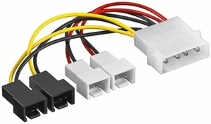 Lüfterkabel intern 4 PIN Molex Stecker auf 4x 3 PIN 2x 5 Volt + 2x 12 Volt 0,15m - Bild 1 von 1