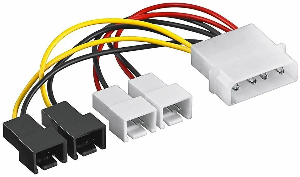 Lüfterkabel intern 4 PIN Molex Stecker auf 4x 3 PIN 2x 5 Volt + 2x 12 Volt 0,15m - Bild 1 von 1