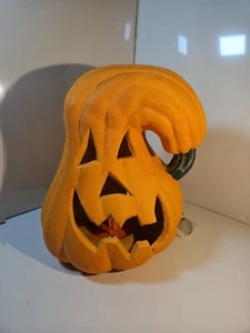 Halloween Kürbis 11" Jack-O-Laterne Blasform gebogener Stiel mit Licht GUC - Bild 1 von 16