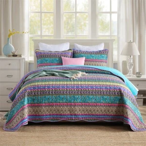 100% Cotton Quilted Bedspread Coverlet Set Queen King Size Bedding Bohemian New - Picture 1 of 12