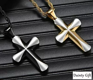 Fashion Men / Women Titanium Stainless Steel Two Tone Cross Pendant Necklace 24" - Picture 1 of 11