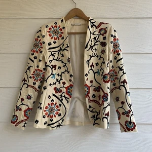 Alice + Olivia Damen Blazer bestickt Baumwollmischung Blumen Größe 2 gefüttert offen - Bild 1 von 10