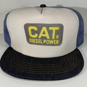 CAT Diesel Denim Hat Snapback Vintage 80s Cap Trucker Made USA - Picture 1 of 8