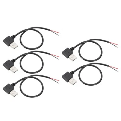 1Ft USB Male to 2 Pin Bare Pigtail Cable, 5pcs 22AWG Power Cords Right Angle - Image 1 of 4