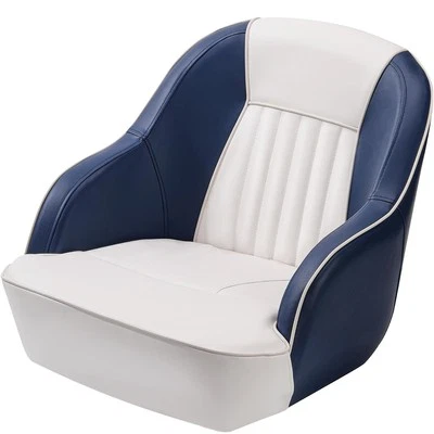 Pontoon Boat Seat Captain Bucket Seat Boat Captain Chairs White Blue Splicing Foto 1 de 4