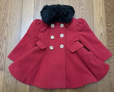 Rothschild Vintage Red Kids Coat Faux Fur Detachable Collar Holiday Classic 2T - Image 1 of 4