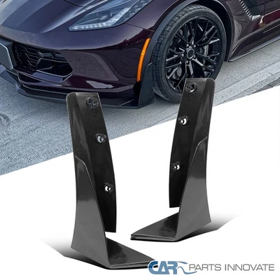 Fits 2014-2019 Chevy Corvette C7 Black Front Bumper Canards Spats Cover 2PC - Image 1 of 4