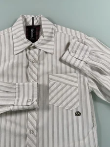Billabong Vintage Mens Small White w/stripes Button Down Long Sleeve Skate Shirt - Picture 1 of 14