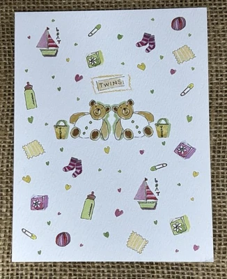 Stroke Of The Heart Teddy Bears Welcome Twins Congratulations Greeting Card - Image 1 of 4