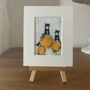 Aceo Original Painting By Toni Cats getting ready for Halloween - Picture 1 of 1