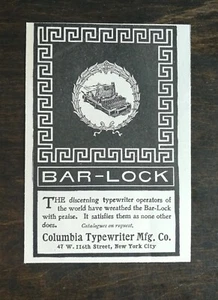 Vintage 1902 Bar Lock Type Writer Columbia Typewriter Company Original Ad 1021 D - Bild 1 von 1