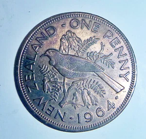 1964 - NEW ZEALAND - One Penny - 1p - QE II - Tui, Tūī songbird - NZ - C.308 - Picture 1 of 2
