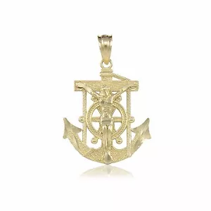 10K Massiv Gelbgold Jesus Kruzifix Anker Anhänger Mariner Kreuz Halskette Charm - Bild 1 von 5