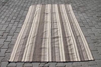 Kilim turco de 5x8 pies: alfombra tribal de lana beige y marrón para decoración de exteriores o dormitorios Foto 1 de 4