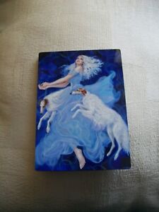 Desktop Plaque Fashion Lady in Blue with 2 Borzoi