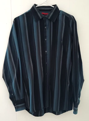 Men's Alfani Blue & Black Striped Long Sleeve Button-Up Shirt Size L - Image 1 of 4