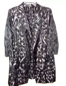 EILEEN FISHER SZ. M, BLACK-SILVER LONG SLEEVE LONG OPEN FRONT DRESS JACKET - Picture 1 of 8