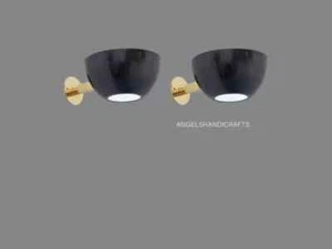 Pair of 2 Antique Brass Bowl Wall Fixture - Mid century Lighting - Sputnik Light - Picture 1 of 6