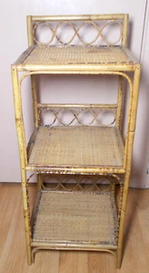 Bamboo Vintage 1960s/70s Rattan Bedside Book Shelving Unit Stand 71cm 3 Shelves - Picture 1 of 13