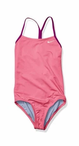 👙NIKE Swim MEDIUM Girl's Big Strap Racerback Lotus Pink 1 Piece SwimSuit 2J - Picture 1 of 12