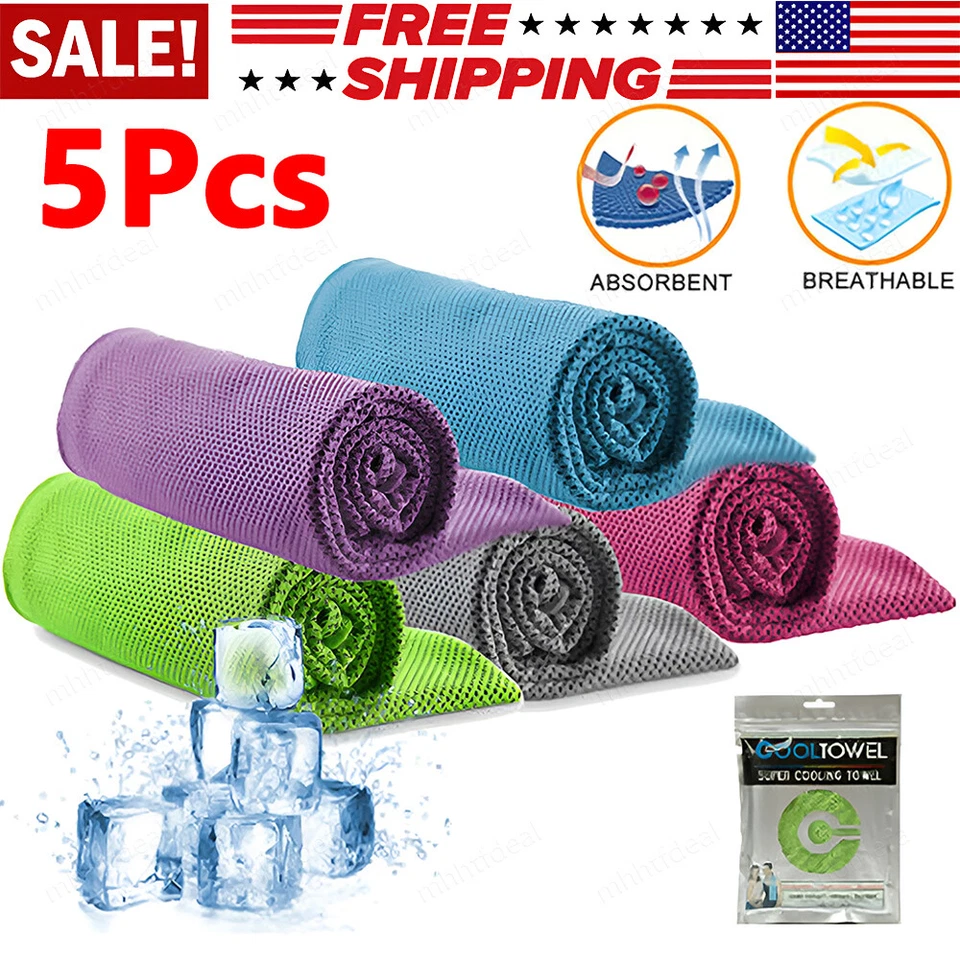 5PCS Ice Cold Instant Cooling Jogging Gym Chilly Pad Sports Yoga Towel Running - Image 1 of 4