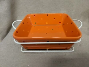 Temp-tations Ovenware Orange Polka Dots 2 qt Dish w/ Basket - Picture 1 of 4