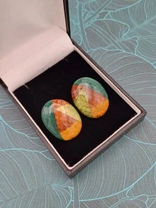 VGC Vintage Stunning Oval Earth Tone Snake Skin Pattern Effect Clip On Earrings - Picture 1 of 8