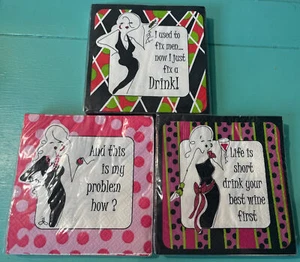 Lustige Cocktail Servietten für Frauen - Menge 3 - 20 3-lagige Servietten pro Packung - Neu in Verpackung (C) - Bild 1 von 7