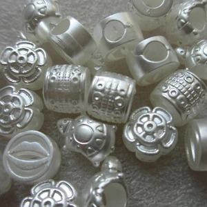 50 Big Hole Pearlized Beads European Charm Bracelets Assorted Designs UK Seller - Picture 1 of 7