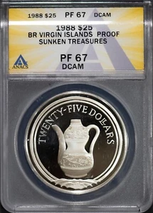 1988 Silver $25 Br Virgin Is Sunken Treasure PF 67DCAM ANACS # 7625885 + Bonus - Picture 1 of 2