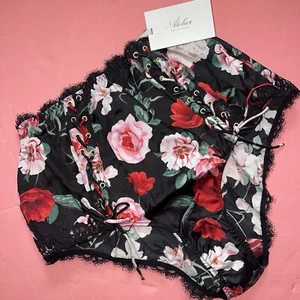 Victoria's Secret Atelier S,M,L HIGH-WAIST BRIEF PANTY BLACK ROSES RED FLORAL - Picture 1 of 5