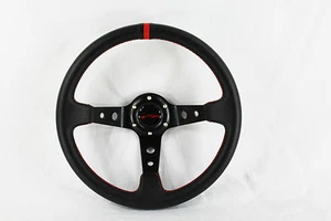 Volante universal de 6 orificios plato profundo negro centro raya roja para Acura Honda - Imagen 1 de 5