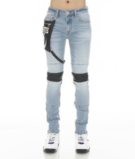 Cult of Individuality Mens Punk Moto Stretch Jean Black Thigh Harness STN-42