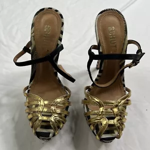 Schutz Grecian platform sandal Platform Geometric Gold Platform Sz 6B A080923 - Picture 1 of 8