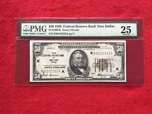 FR-1880K KEY 1929 Series $50 Dallas Federal Reserve Bank Note *PMG 25 Very Fine* - Picture 1 of 2