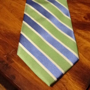 JONES New York Men's Silk Tie Regimental Stripe 3.75"x 59" Green Blue  - Picture 1 of 4