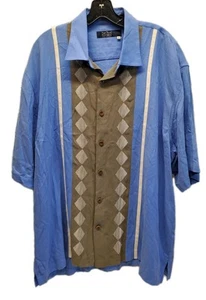 Nat Nast Luxury Originals Silk Camp Shirt Retro Stripe Geo Pattern Blue Gray, XL - Picture 1 of 7