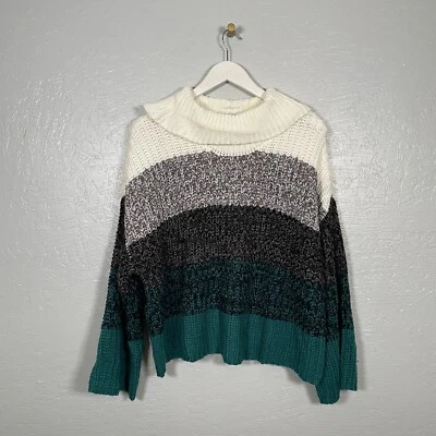 Lane Bryant Women Plus Size 18/ 20 White Gray Green Stripe Sweater Turtleneck - Image 1 of 4