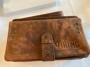 Estuche de viaje de tres pipas de cuero vikingo y bolsa de tabaco - marrón - nuevo - Imagen 1 de 8