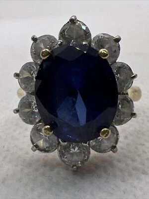 GORGEOUS 14K Two Tone Gold Created Blue Sapphire & White CZ Cocktail Ring 7.3gr. - Image 1 of 4