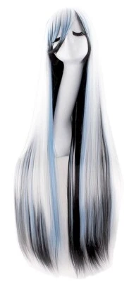 40" 100cm Mix White Blue Black Long Straight Wig For Cosplay Anime Costume Party - Image 1 of 4