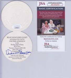 Dave Keon Autographed Hockey Hall of Fame Pass JSA AY35253 - Picture 1 of 1