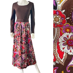 Vestido vintage de tela de corteza años 60, maxi floral psicodélico, talla M - Imagen 1 de 12