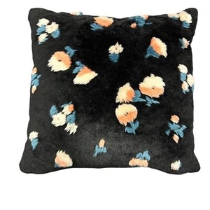 Anthropologie schwarz Blumen Kunstfell Kissen 20X20 Daunen Feder Einsatz - Bild 1 von 4